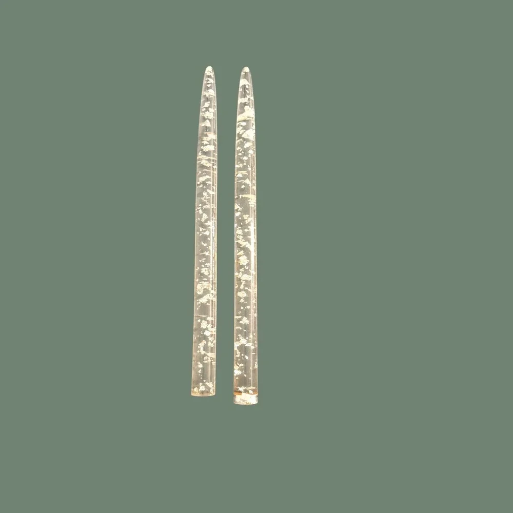 Vintage Gorham Acrylic Silver Leaf Flake 12 Inch Taper Candles Set MCM Lucite